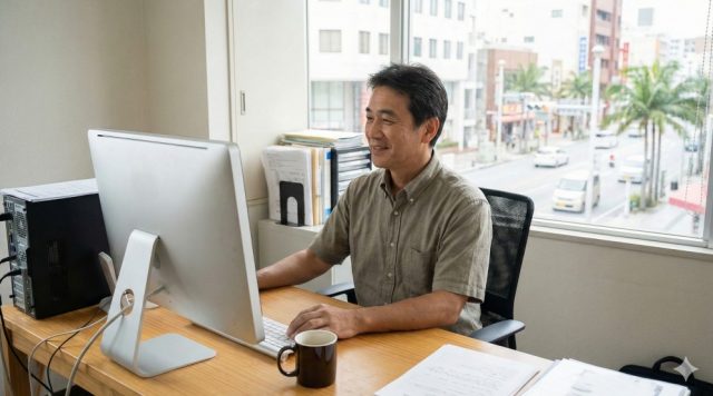 首の痛みが解消し、快適にパソコン作業を進める那覇市の50代自営業の方